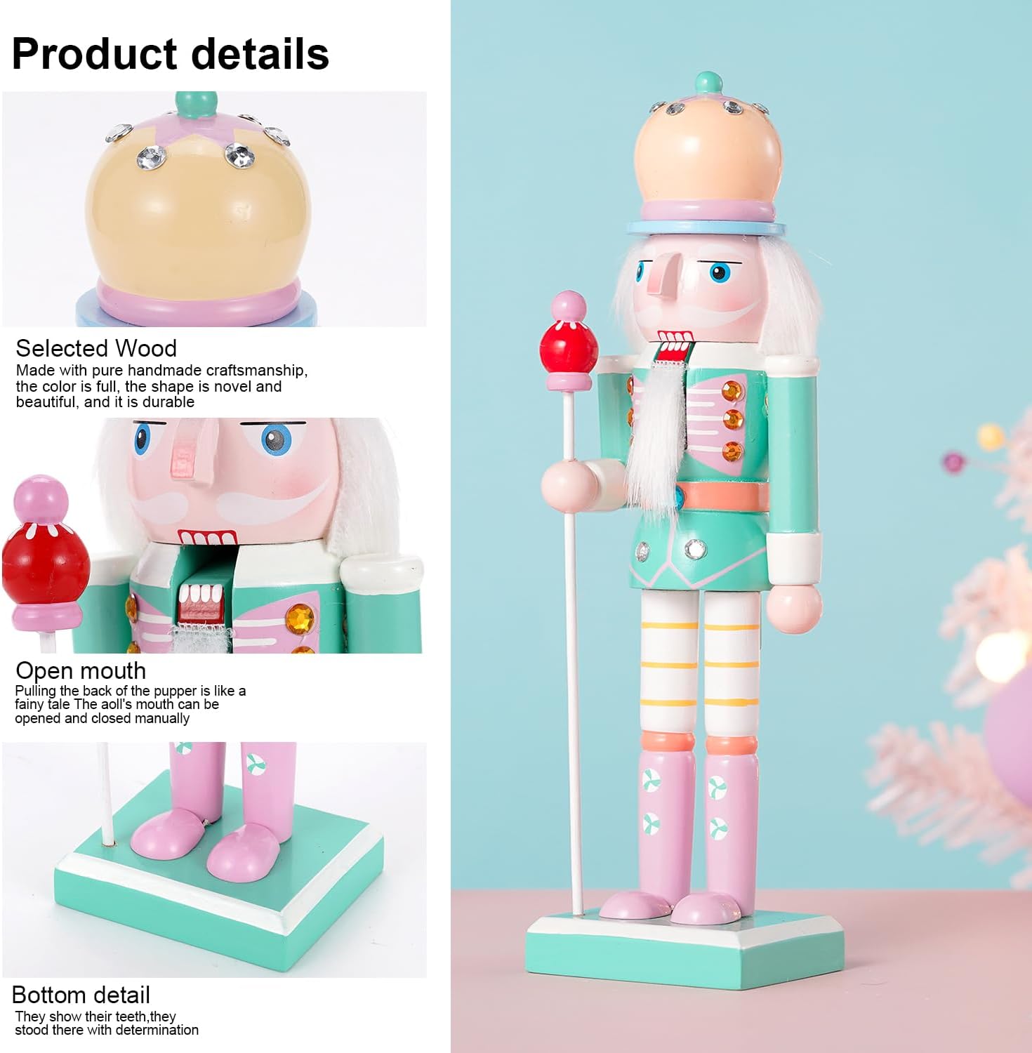 10" Christmas Decorations Nutcracker Ornaments,Traditional Wooden Nutcracker Figures Soldier,Festive Collectible Christmas Nutcracker Doll Gift forTable Desktop Fireplace(Green)