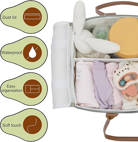 Miniatura 8 de Organizador de bolsa de pañales, organizador de automóvil para cosas de bebé con tapa, cesta de almacenamiento impermeable para baby shower para