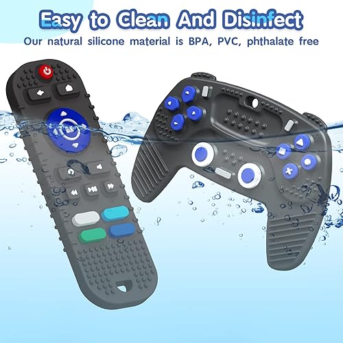 Miniatura 5 de Paquete de 2 juguetes de dentición con control remoto y controlador de juegos para bebés de 3 meses en adelante, juguetes masticables para niños y