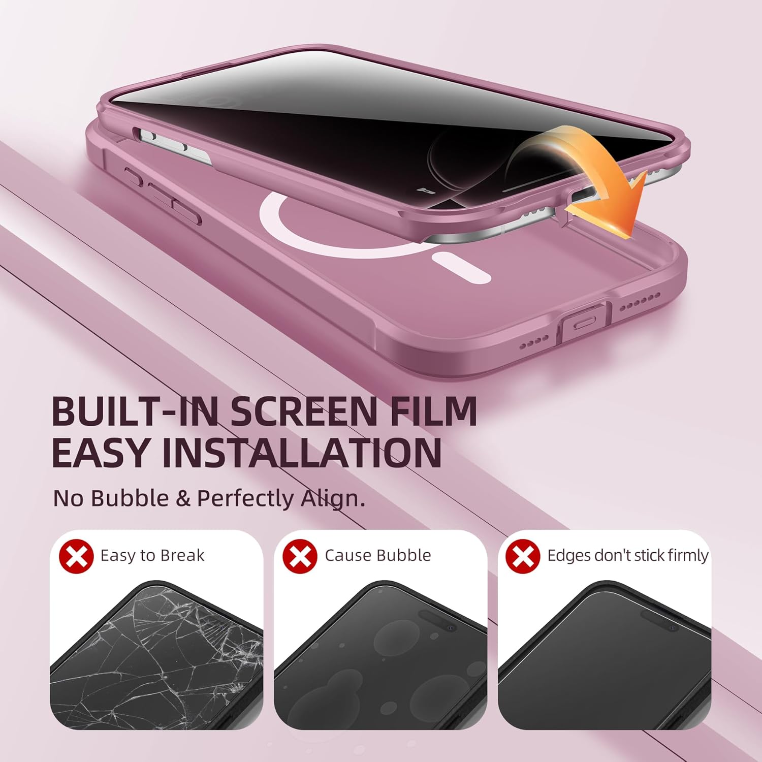 BERFY for iPhone 16 Pro Case, Compatible with MagSafe, Built-in Privacy Screen Protector and Camera Protection, Anti-Spy Full Body Shockproof Matte Phone Case for 16 Pro 6.3", Palevioletred - Image 6