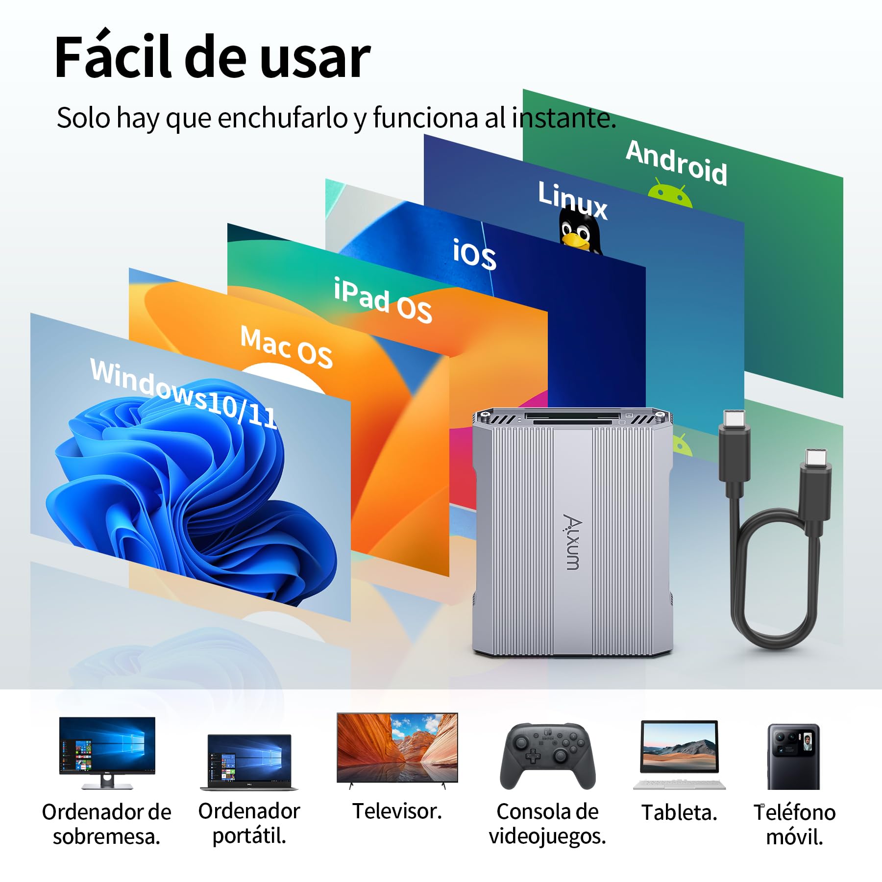 Alxum Lector Doble Ranura para Tarjetas CFexpress Tipo B y SD 4.0,10 Gbps | USB 3.2 Gen 2 SD Card Reader Compatible con Windows/Mac/Linux/Android Phone/PC,Exclusivo para fotógrafos, Play & Plug