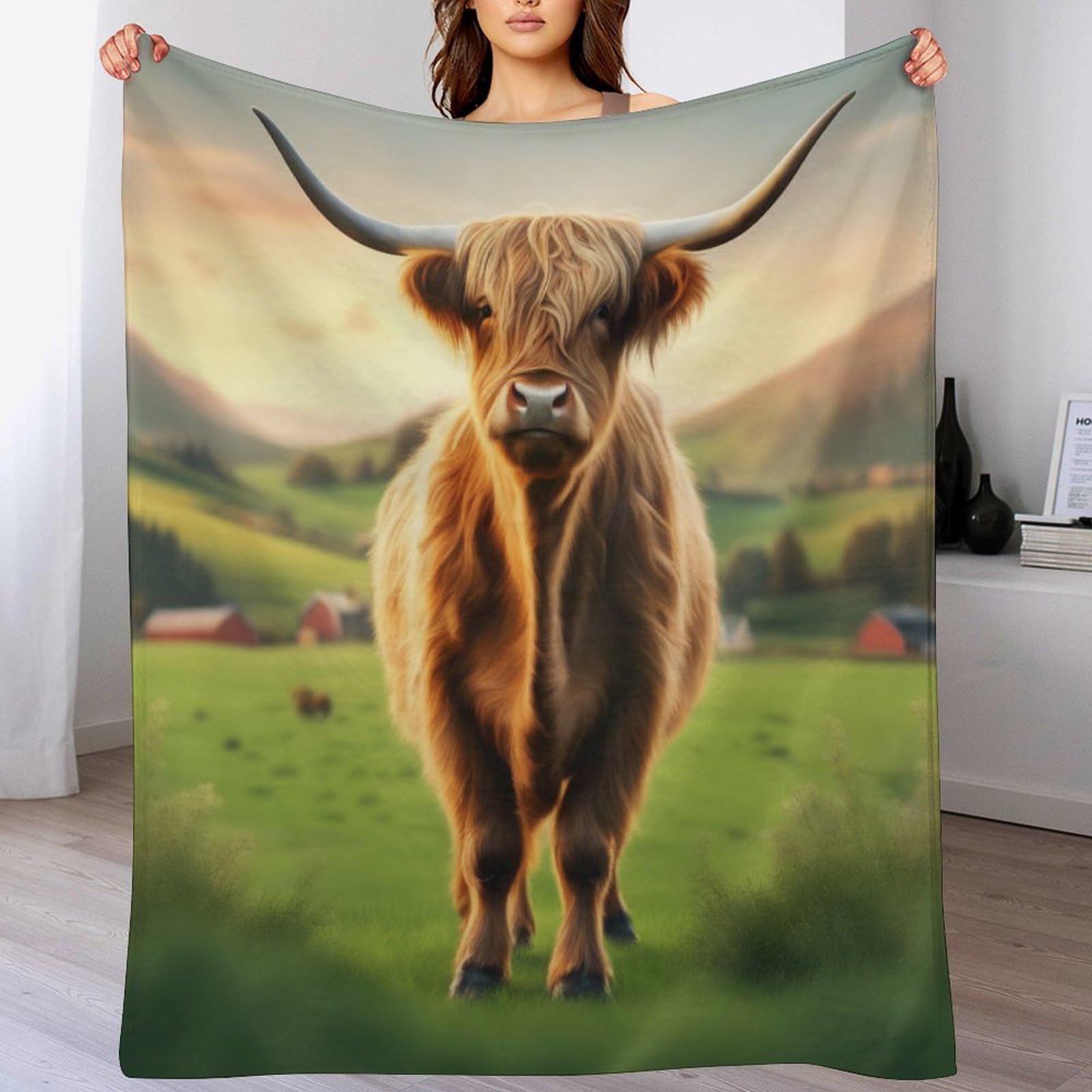 Couverture vache confortable en flanelle de luxe pour lit et intérieur chic