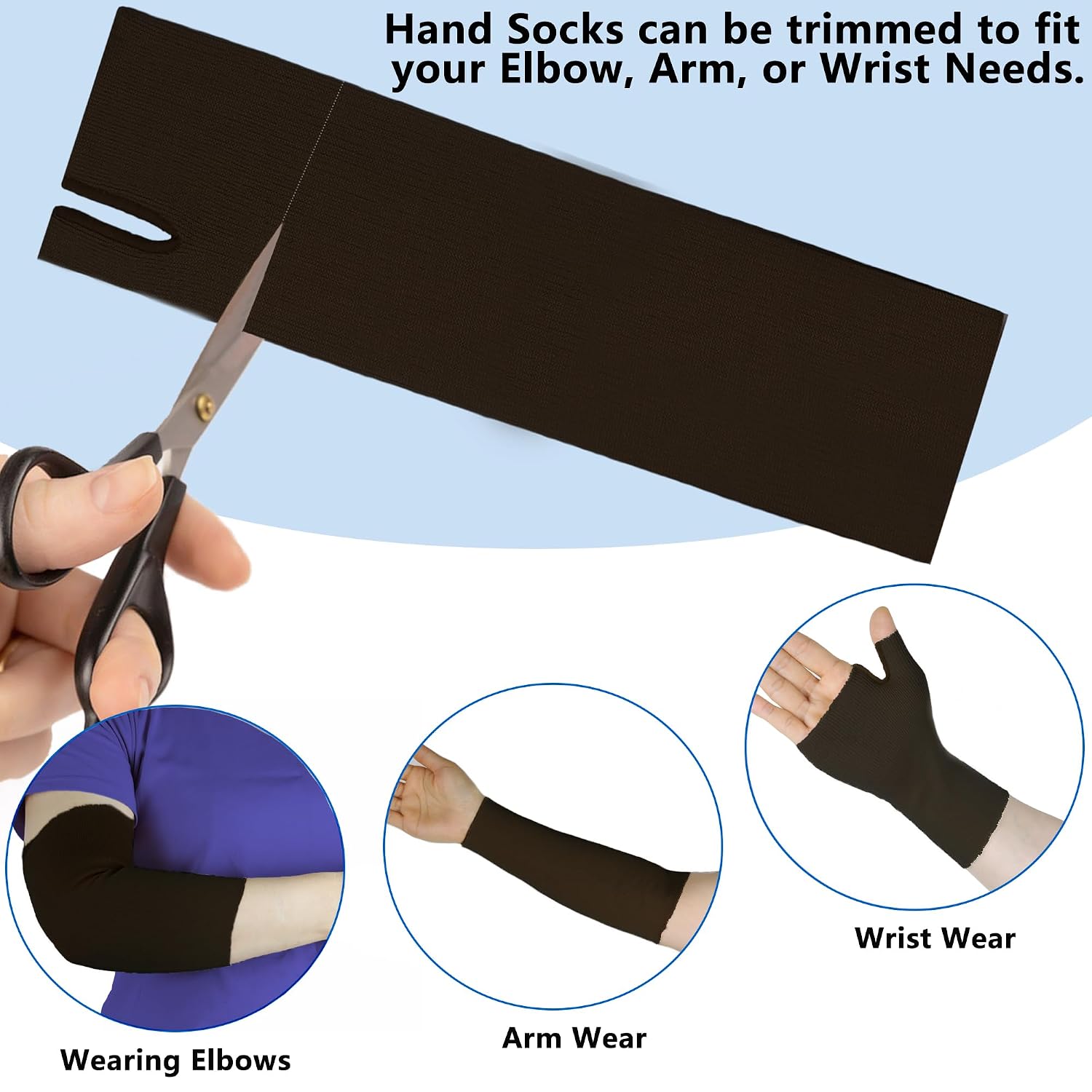 KONSEDIK Hand Socks for Splint (Pack of 6),Thin Stockinette Tubing for Arm,Wrist Brace with Thumb Spica Liner for Men and Wome,Breathable Cotton Gauze Sleeve,Comfy Under Cast Wrap(Black,Medium)