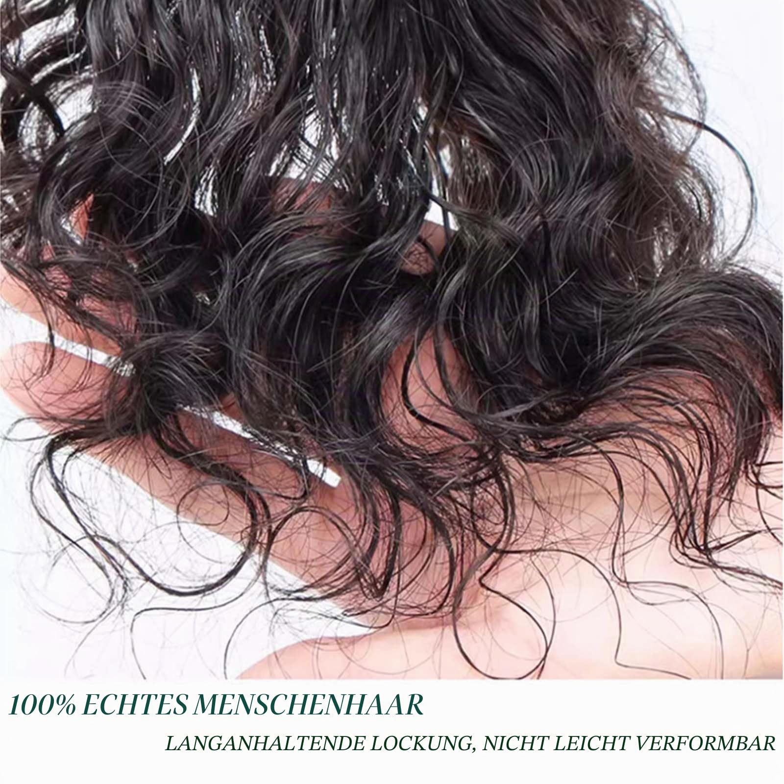 Echthaar-Topper mit Seidenbasis für Damen, 30 cm lange Clip-in-Ponyfrisur, lockig-wellig, ideal für dünnes Haar, 10 x 12 cm Basis mit Clips, 100% Echthaar, dunkelbraun