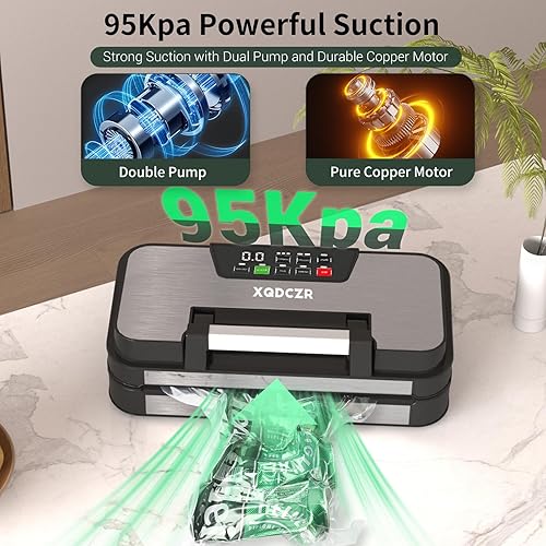 Miniatura 2 de Máquina selladora al vacío de 95 kPa, potente sistema de sellado de alimentos 10 en 1 de doble bomba con doble sellado térmico, cortador integrado y