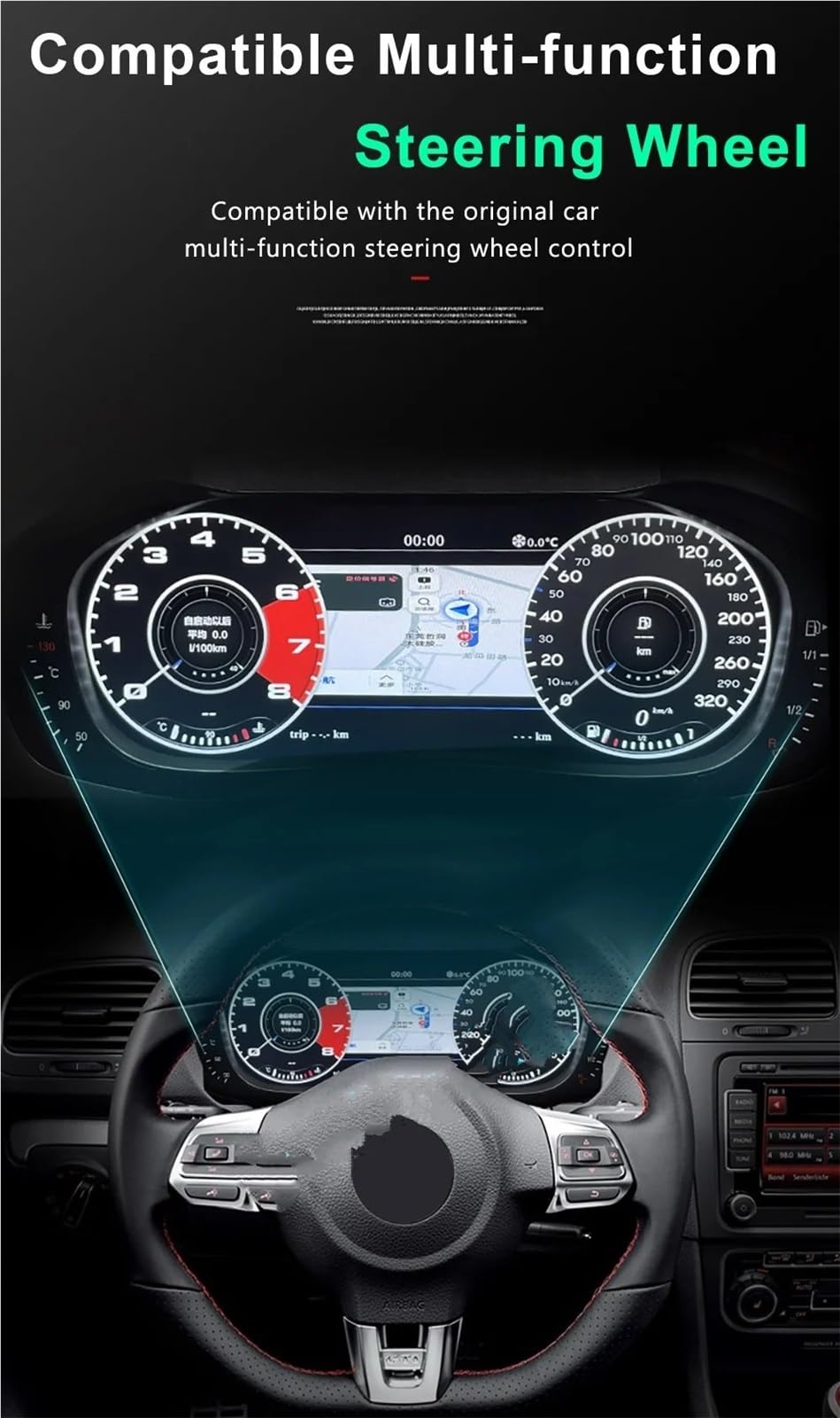 Manomètre température d'huile Tableau de bord numérique LCD pour Volkswagen Bora 2019-2021, jauges, compteur vitesse, unité principale