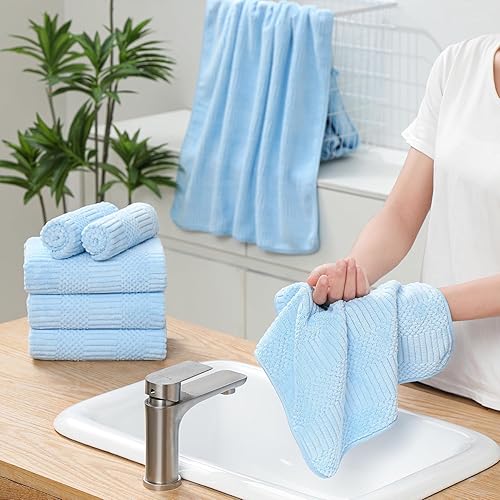 Miniatura 7 de Ferdilan Juego de toallas de baño de gran tamaño de 8 piezas, color azul, 2 toallas de baño extragrandes, 2 toallas de mano y 4 paños de 600 GSM,