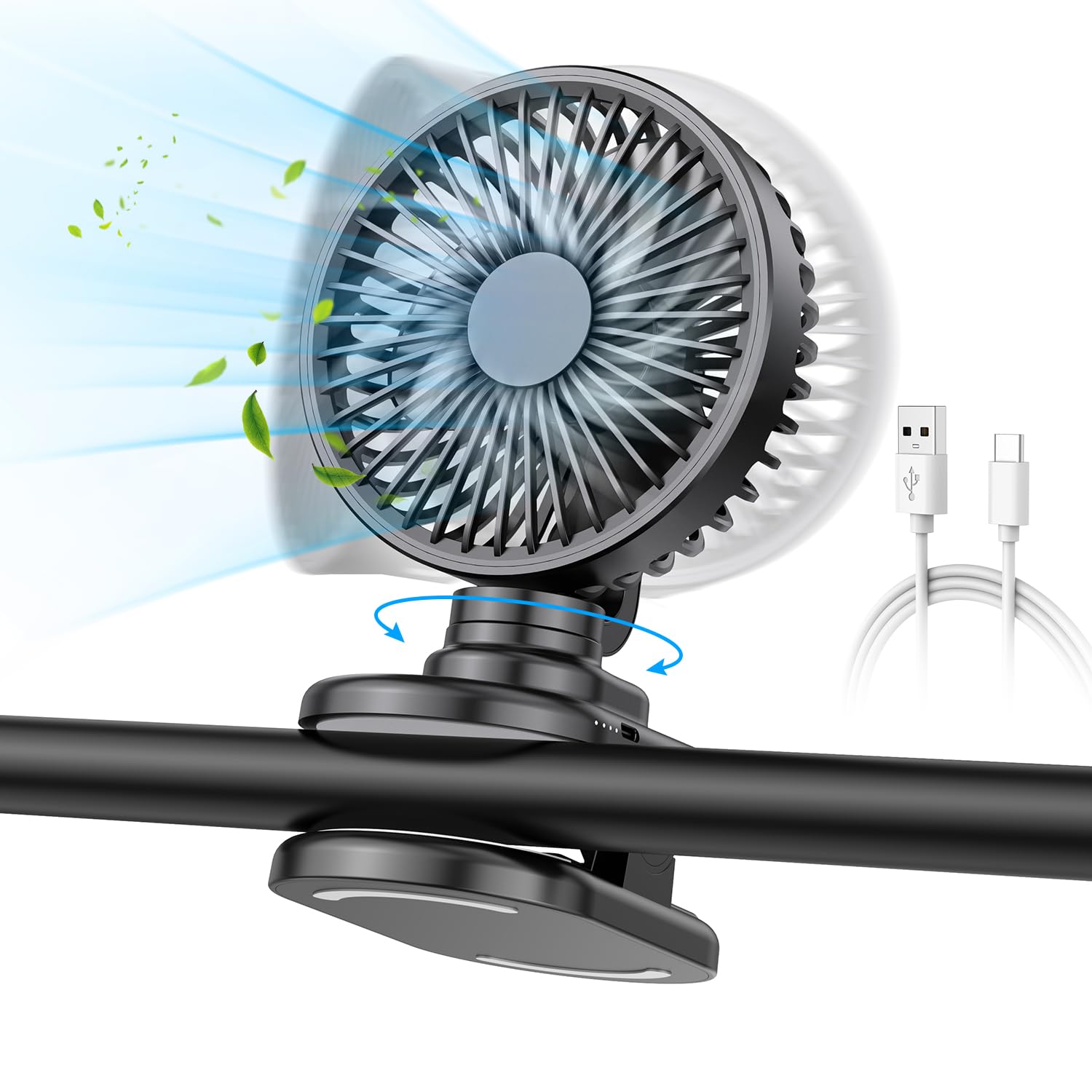 Ventilatore a Morsetto Girevole Portatile con Regolazione del Vento Multistadio, Adatto per Uso Domestico e Ufficio