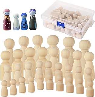 MUXHEL 150 Pcs Wooden Peg Dolls Unfinished Wood Peg People, Wooden Figures for Craft Art Projects, DIY Painting and Decoration（5 Different Sizes）