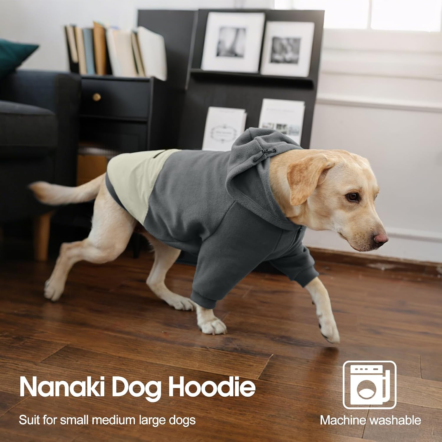 Nanaki Dog Hoodie for Large Dogs-Fleece Sweatshirt with Pocket-Long Sleeves Adjustable Zip Collar-Warm Jacket Boy Girl for Bulldogs, Cold Weather Coats for Christmas Holiday Indoor Outdoor Grey, XL
