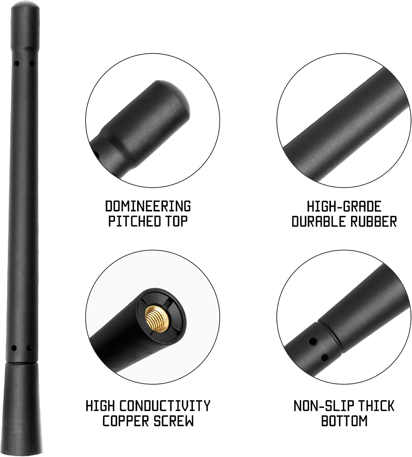 KSaAuto H12 Pair AM/FM Radio Antenna for Harley Davidson Road Street Electra Tour Glide (1998-2026) 7 Inch Polished, Copper Core & Screw, Flexible Rubber, Motorcycle Antenna