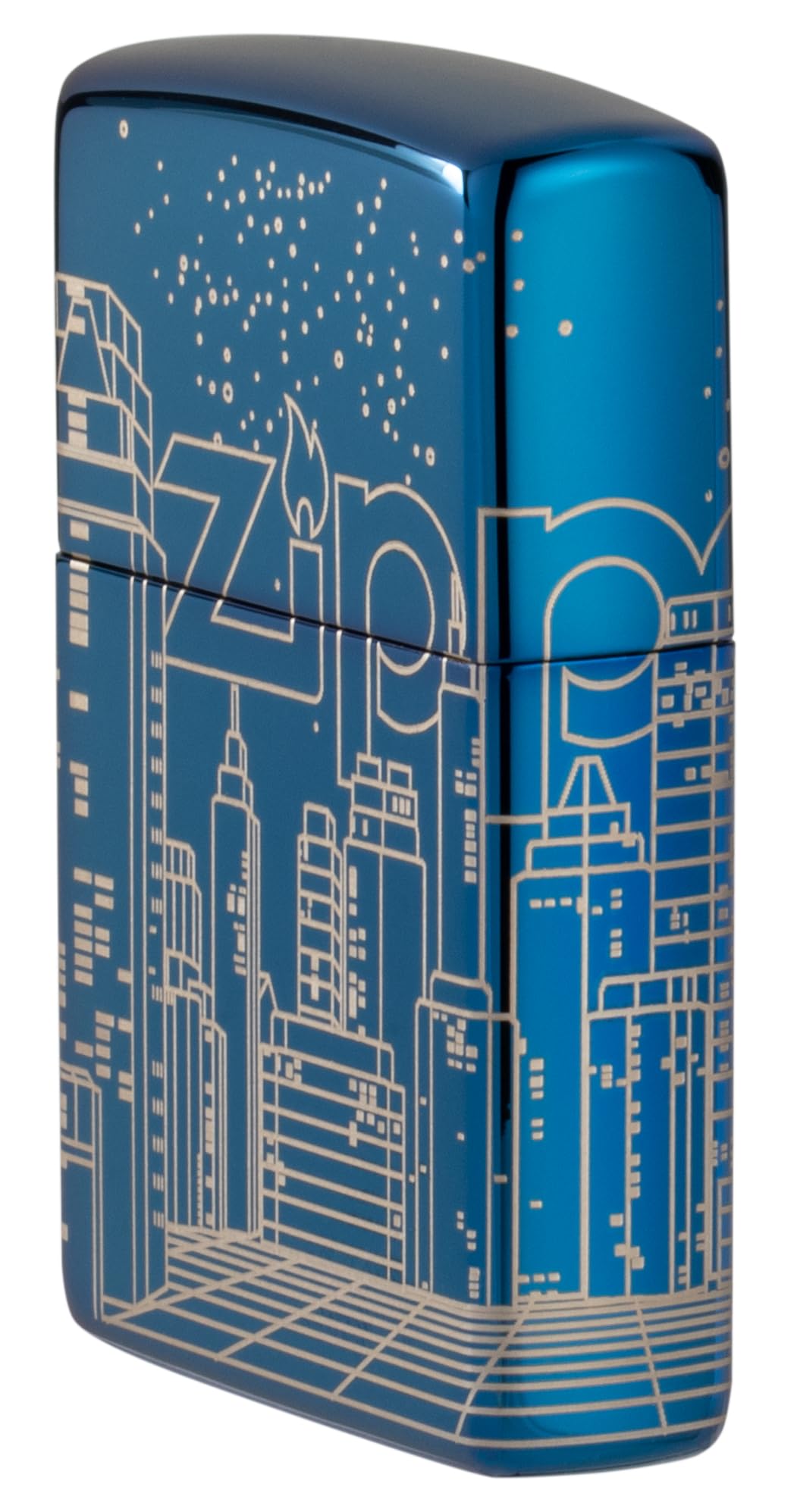 Zippo Sturmfeuerzeug Skyscraper High Polish Blue Laser 360° Nachfüllbar Windfest Made in USA