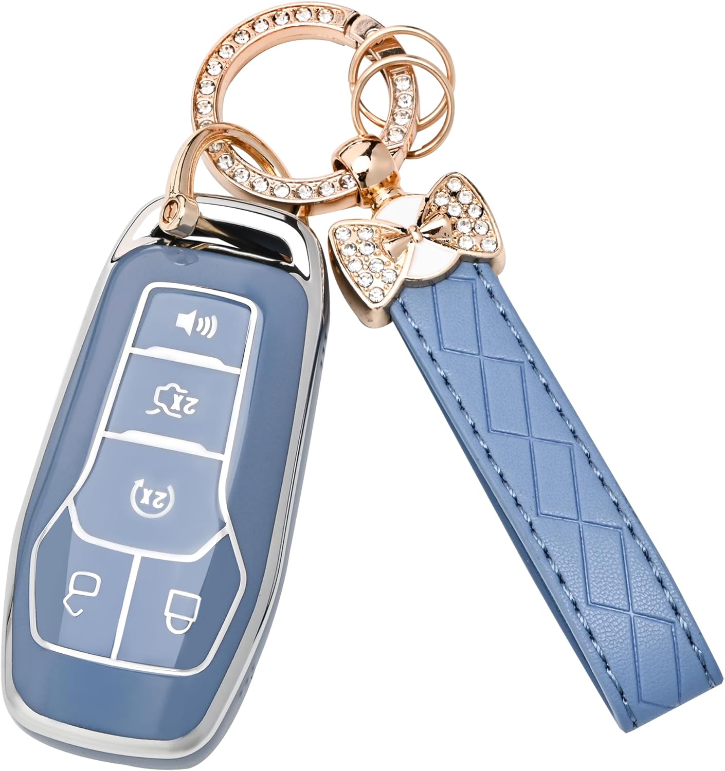 for Ford Key Fob Cover - Soft TPU Key Fob Case for Ford Edge Fusion Explorer Mustang Lincoln MKZ MKC MKX Smart Keyless Remote Key(Blue)
