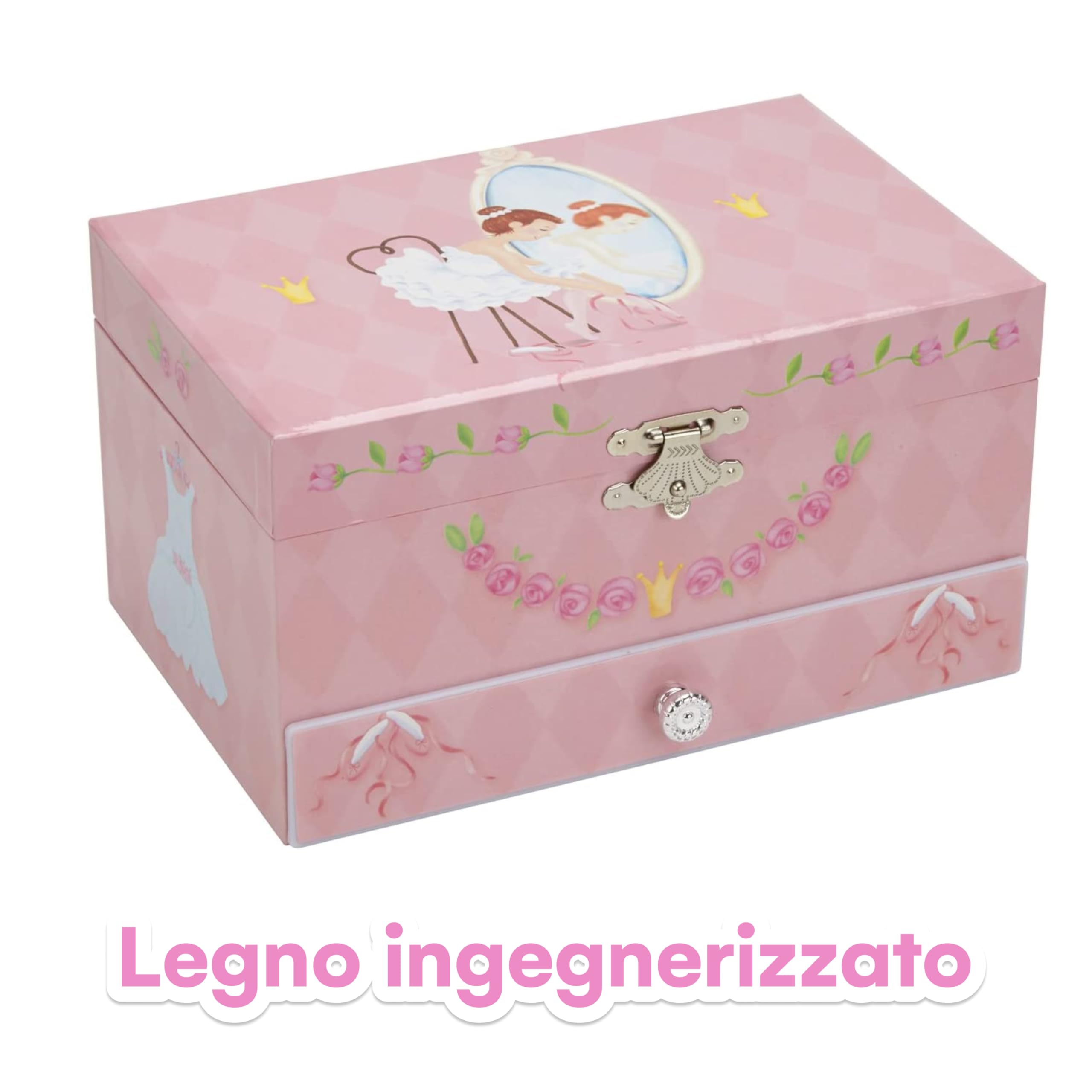 Jewelkeeper - Carillon Rosa Musicale, Porta Gioielli per Bambina con Ballerina Cassetto Estraibile, Custodia Gioielli - Melodia Lago dei Cigni, Cofanetto Portagioie Ballerina per Bambine Elegante