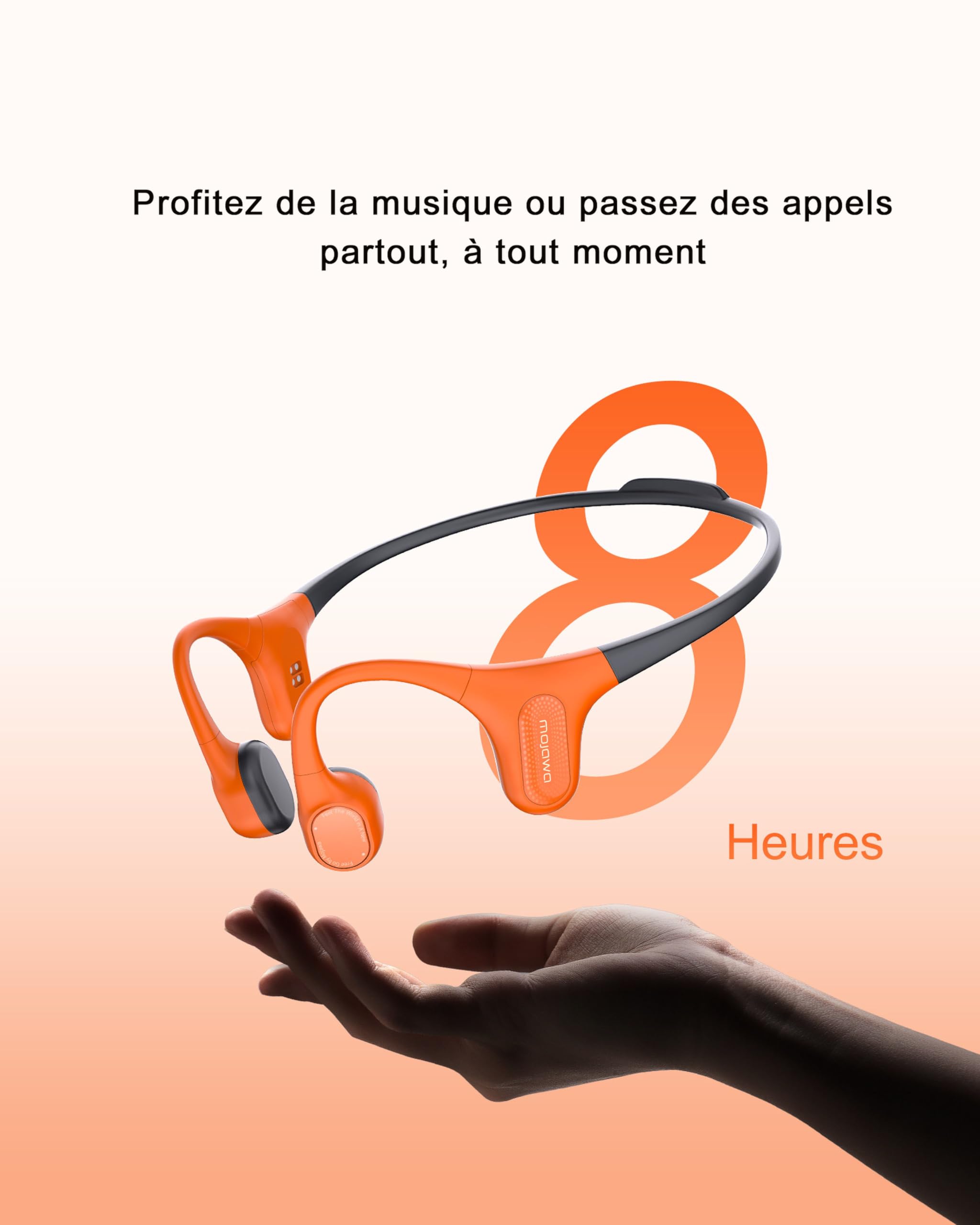 mojawa Aerra Casque Sport à Conduction Osseuse - Noirt | Open ear, Bluetooth 5.2, Étanche IP67, Micro Réducteur de Bruit - pour Course, Cyclisme, Randonnée et Fitness