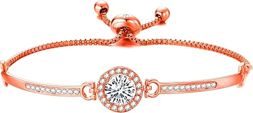 Philip Jones Pulsera de la amistad con halo chapada en oro rosa creada con cristales Zircondia, Chapado en oro rosa, Cristal Zircondia