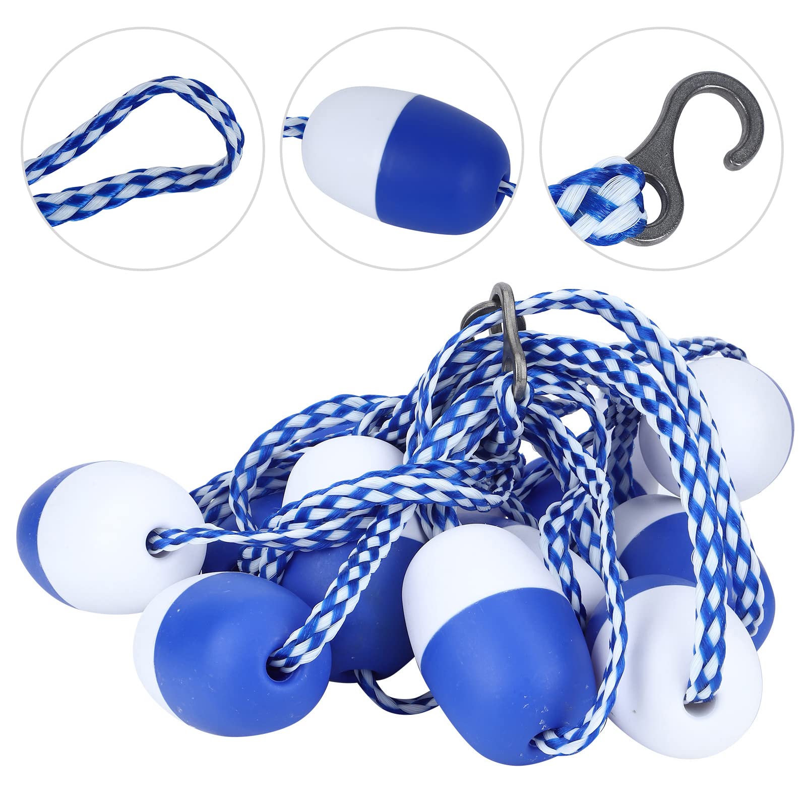 YUEWO 18’ Swimming Pool Safety Float Line Divider Rope Kits with 2 Pre-Assembled Stainless Hooks Pool Accessories for Inground Swimming Pool