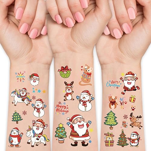 36 Sheets Christmas Temporary Tattoos for Kids Girls Boys, 280+ PCS Xmas Tree Santa Claus Tattoos Stickers Women, Christmas Stocking Stuffers Gifts Fake Tattoos for Adult Party Supplies Favors Decors