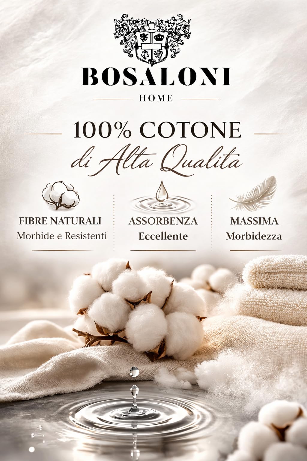 B O S A L O N I HOME Set 2 Asciugamani Viso – Formato Compatto ed Elegante – 100% Cotone – Morbidi, Leggeri e ad Asciugatura Rapida – Grigio