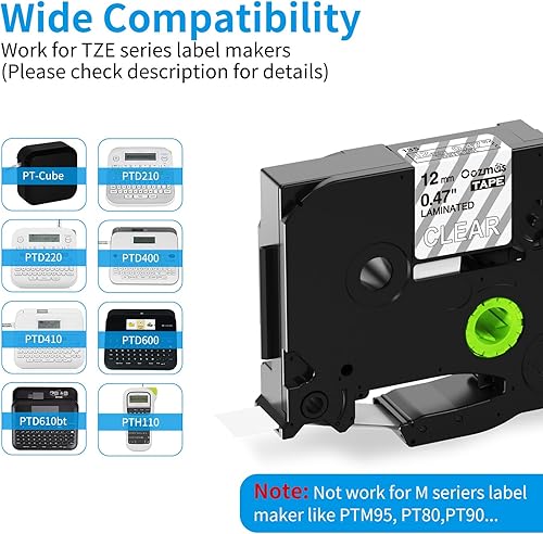 Miniatura 2 de Oozmas Cinta de etiquetas de repuesto compatible para TZe-135 TZ135 compatible con Brother P-Touch blanco sobre cinta transparente de 12 pulgada,