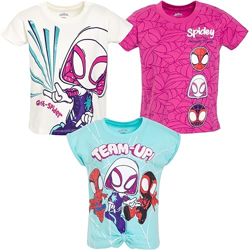 Marvel Spidey and His Amazing Friends Spider-Man Miles Morales Ghost-Spider Girls - Paquete de 3 camisetas para niños pequeños