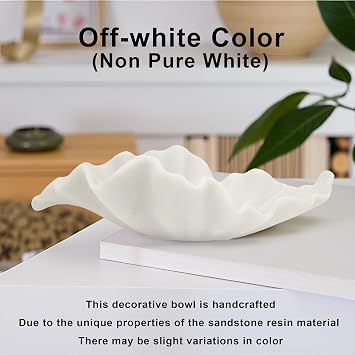 Off-white Large Decorative Bowl - 16 Fruit/Key/Purse Bowl for Home Decor - Coffee Table & Entryway Table Decor - Scalloped Ruffle Bowls - Unique Centerpiece Bowls(Big)