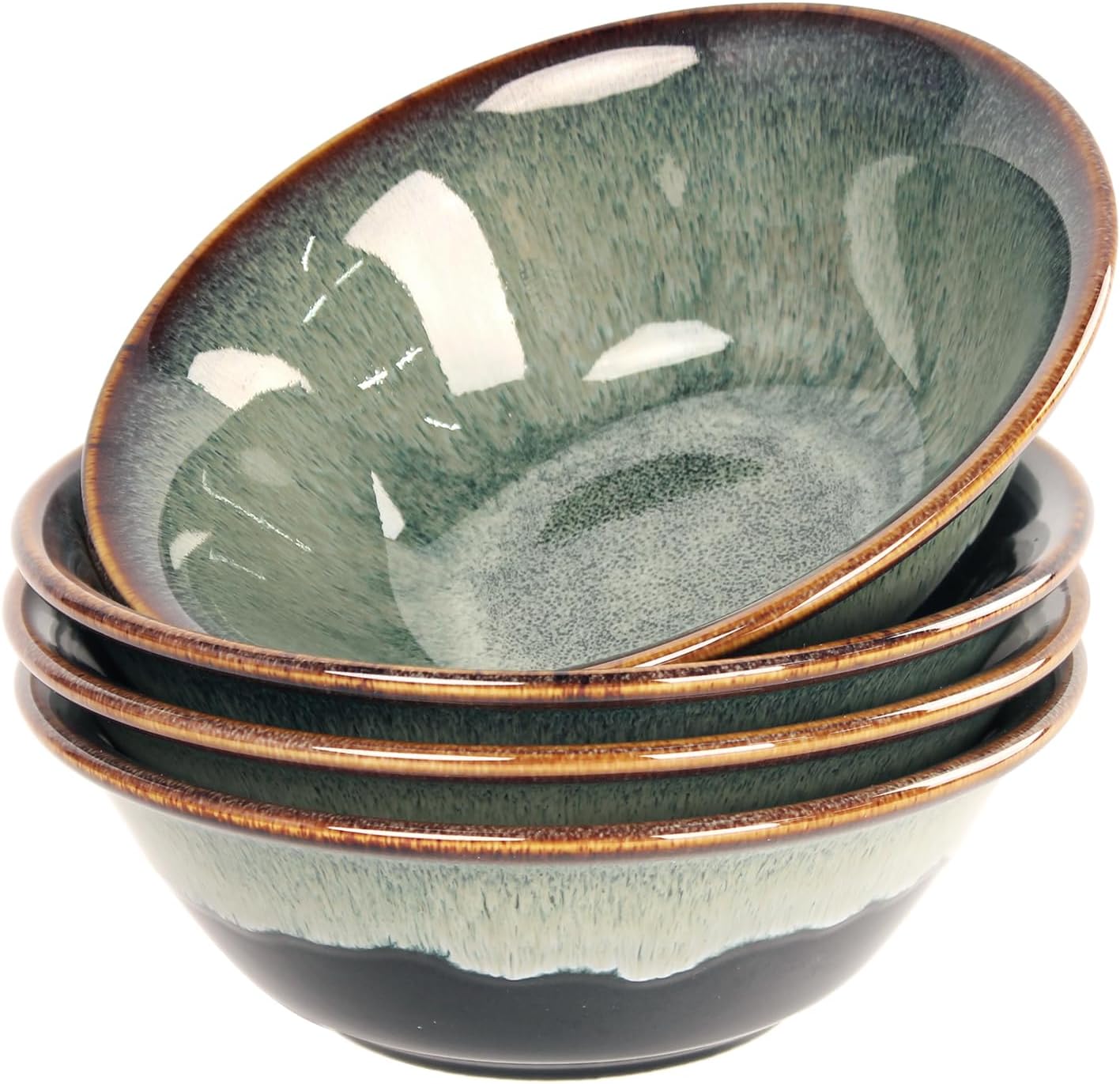 Ceramic Ramen Bowl Set of 4, 28 oz Japanese Noodle Soup Bowls for Ramen Soup Pho Udon Asian Noodles, Large Noodle Bowls, Black reactive glaze, 8 Inch