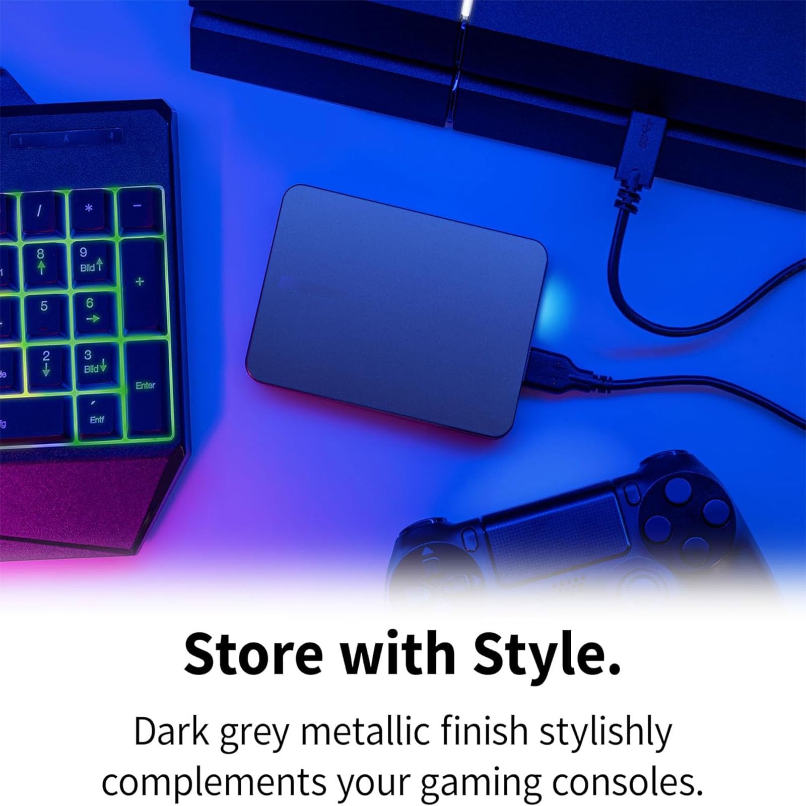 Przenośny zewnętrzny dysk twardy 1 TB, USB 3.0, urządzenie pamięci masowej do gier, czarny, aluminium
