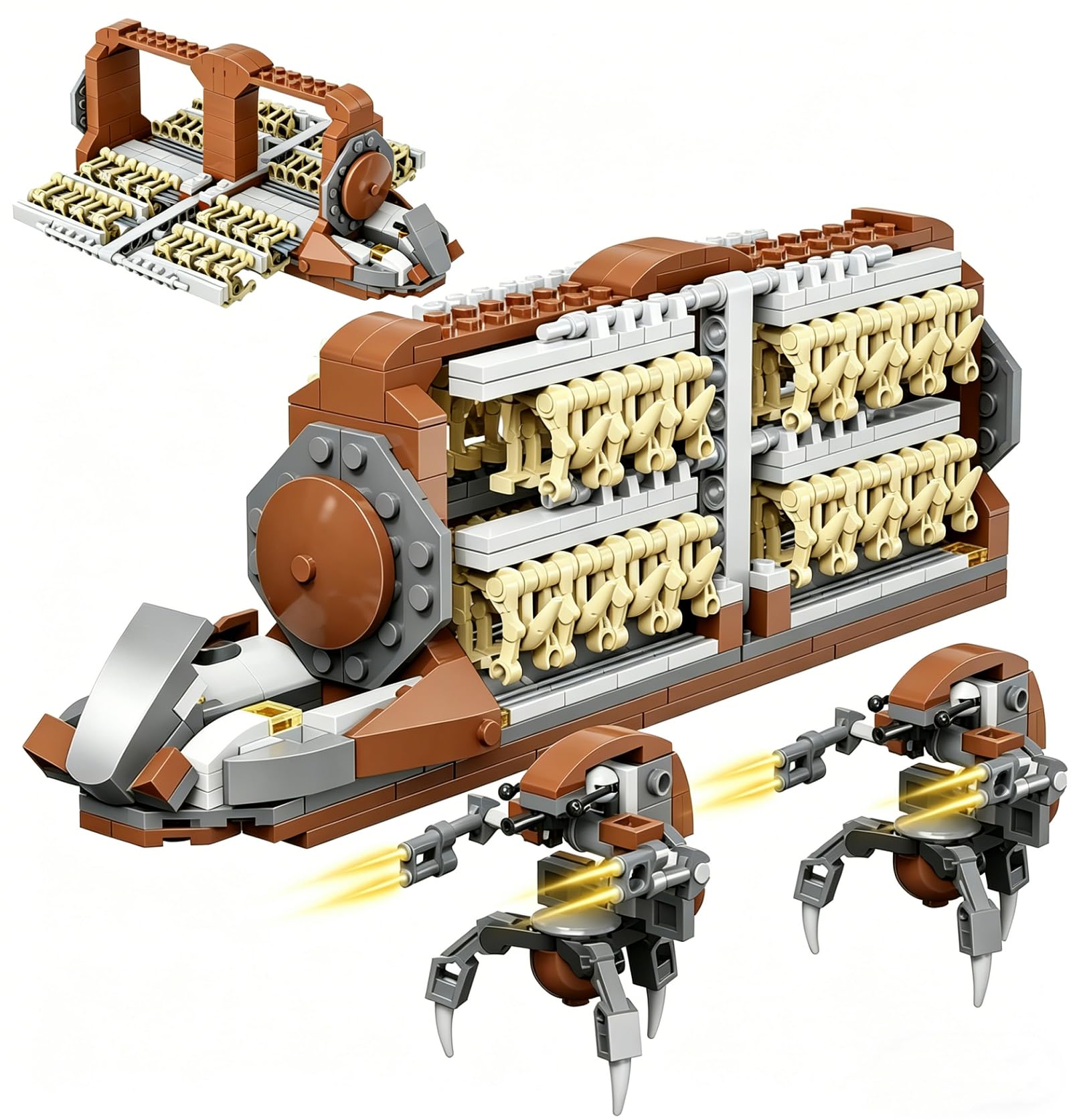Space Combat Clone Soldier Series | Attack Carrier with 32 Clone Soldiers and 2 Droid Robots | Scalable Interactive Transport Ship (32 Clone Soldiers and 2 Droid Robots)