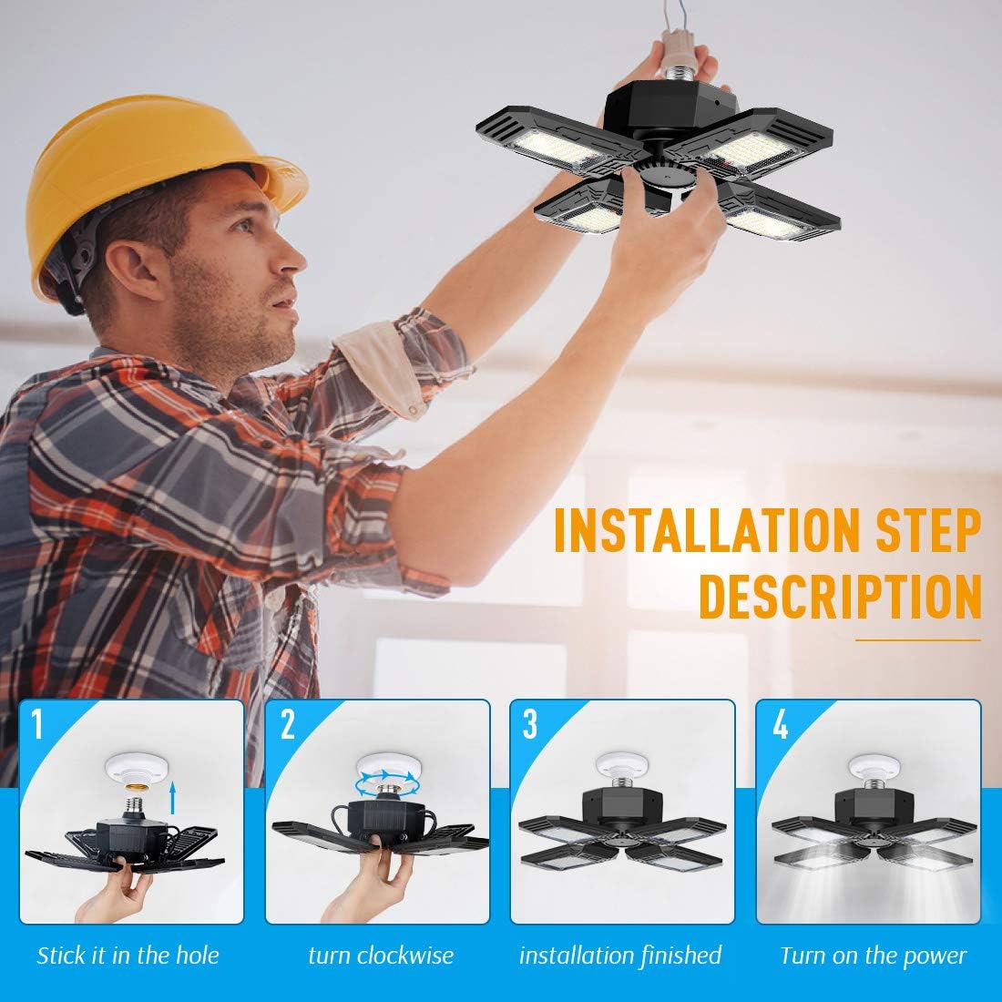 🔥 Cаѕhbасk uр tо 70% Jiffi 120W LED Garage Lighting, Deformable Garage Light, 12000LM 6500K Four-Leaf Garage Ceiling Light Fixtures with Adjustable Panels, E26/E27 Base, LED Lights for Basement Workshop Warehouse(2 Pack)