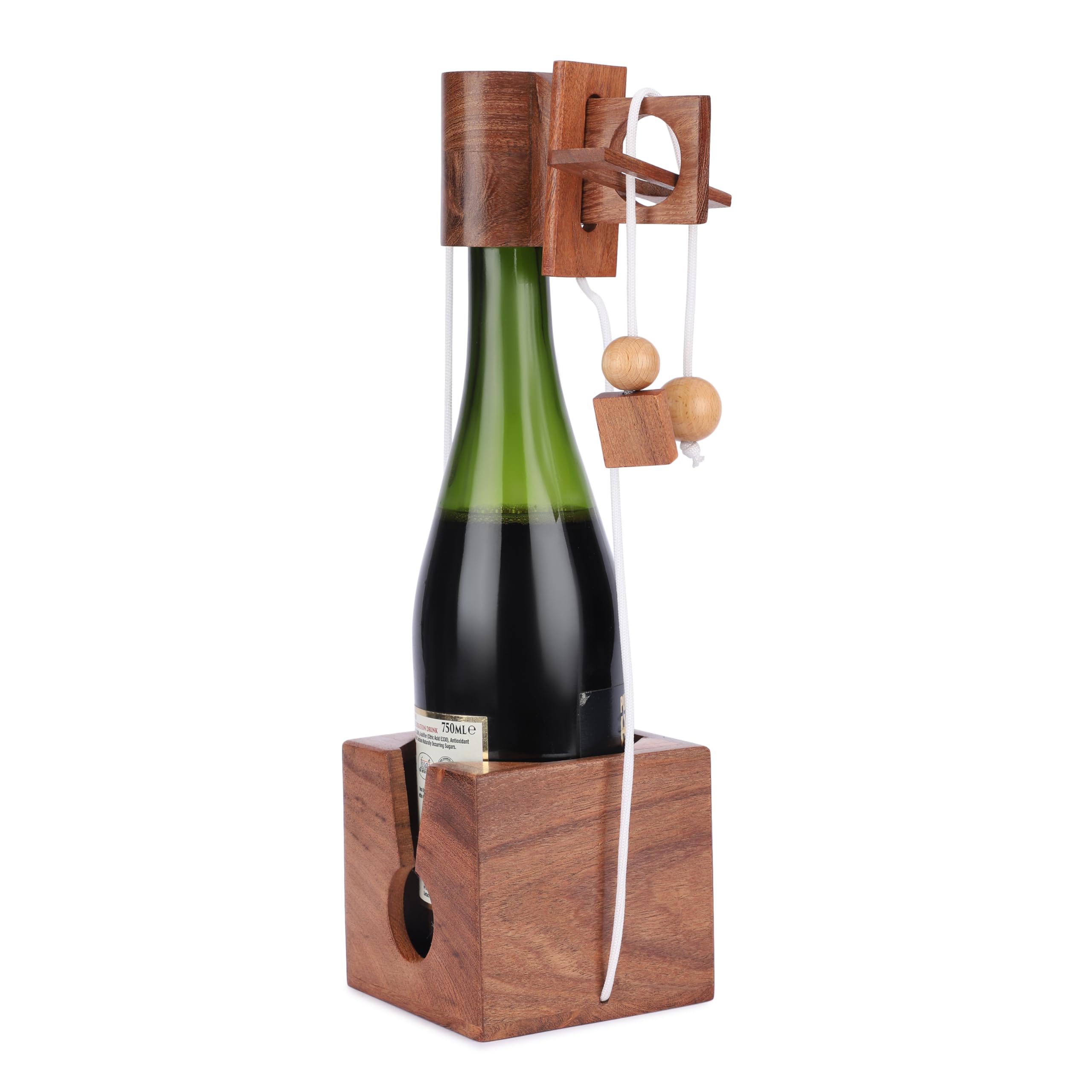 Wooden Puzzle Challenge Game Wine Bottle Lock Brain Teaser Adult