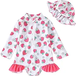 Maiô para meninas, peça única, Rash Guard, de manga comprida, roupa de banho de secagem rápida, de 0 a 3 anos