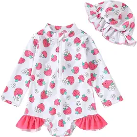 Maiô para meninas, peça única, Rash Guard, de manga comprida, roupa de banho de secagem rápida, de 0 a 3 anos