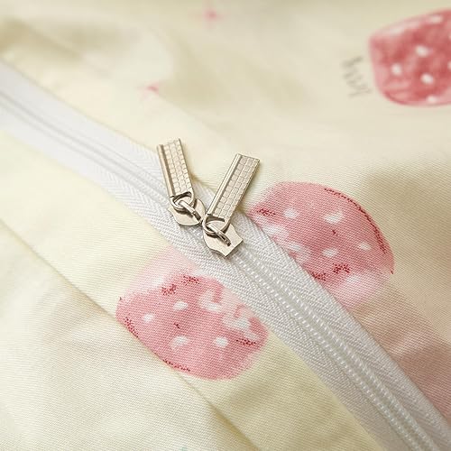 Miniatura 6 de VM VOUGEMARKET - Juego de funda de edredón de 3 piezas con diseño de fresas, de algodón, blanco y crema, con cremallera, para niñas y mujeres, 80 x