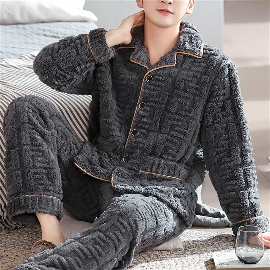 Men's Winter Coral Fleece Thickened and Velvet Autumn and Flannel Size Homewear Suit