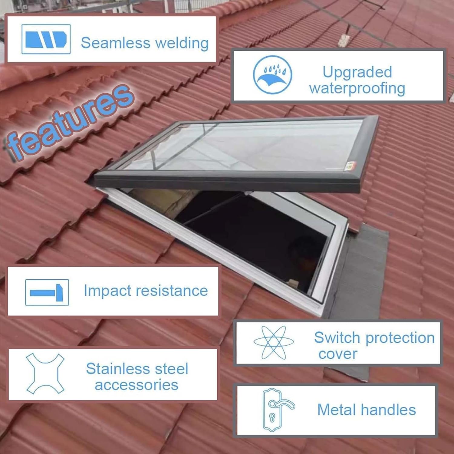 Skylights & Roof Windows,Skylight Window, Square/Rectangle Basement Daylighting Lighting,Manual Ventilation Partition Mounted,Aluminium Alloy, Double Glass,Rooftent Well Covers,Customized(34x28in/85x7