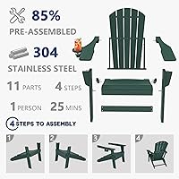 Vista 5 de Plawdlik - Silla plegable Adirondack, probada según SGS, textura de madera con portavasos, resistente a todo tipo de clima, cómoda para junto a