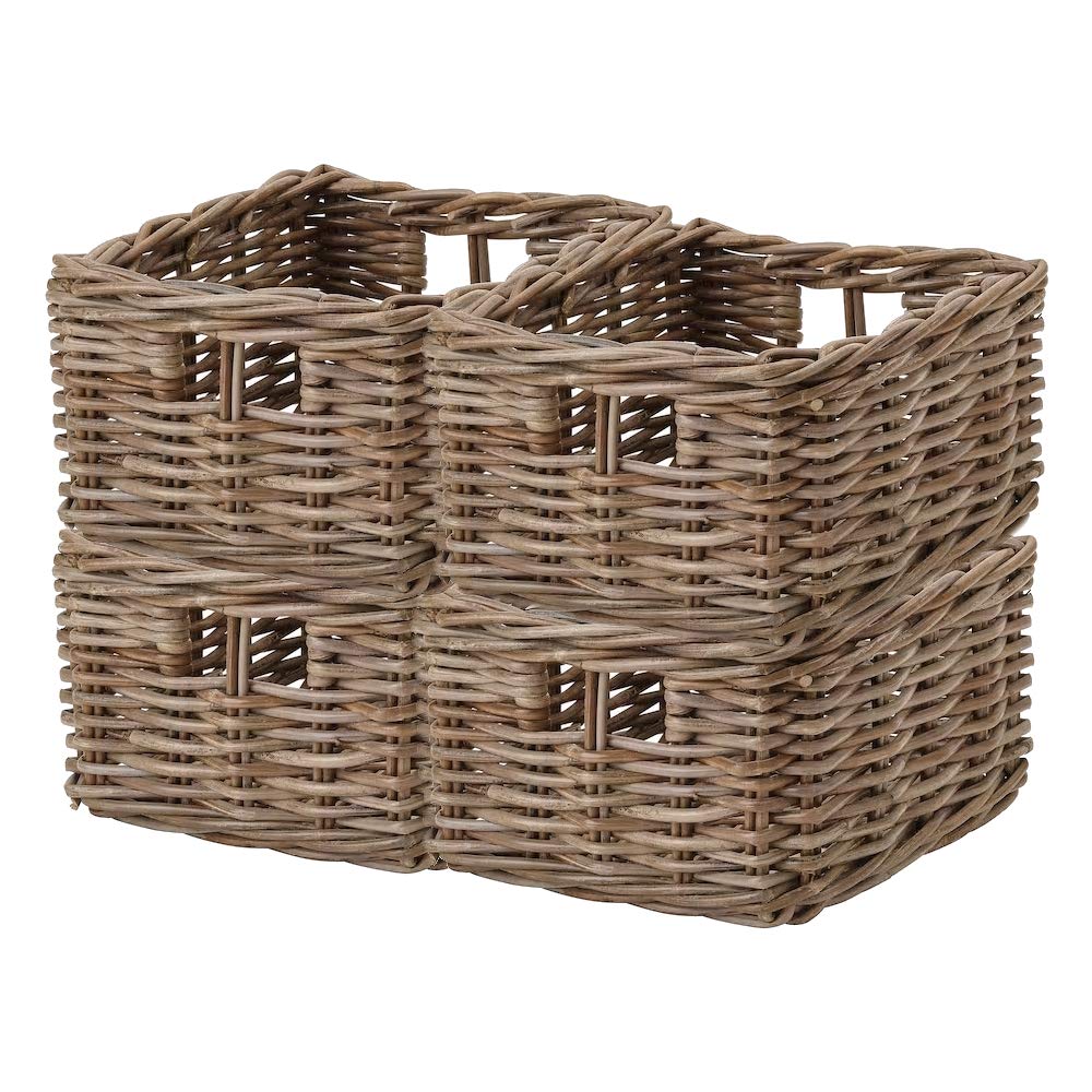 Wovenhill Set of 4 Kubu Rectangle Wicker Baskets | Handmade Woven Storage Shelf Baskets | W29 x D25 x H15