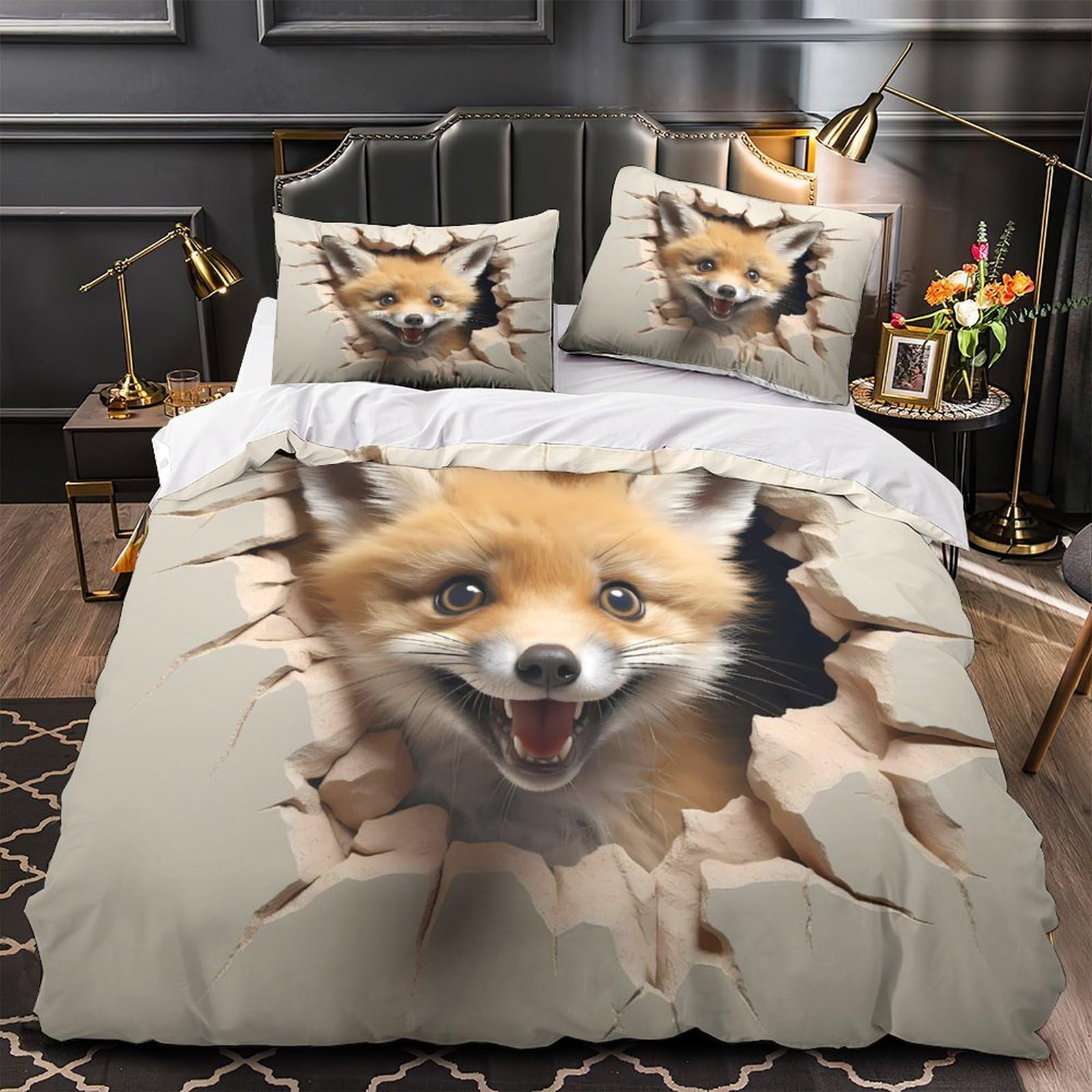 Parure de lit renard 140x200cm avec housse de couette en microfibre imprimée 3D