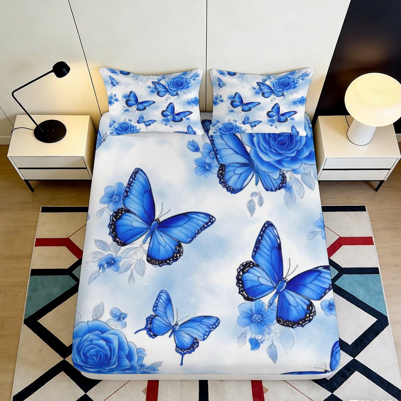Tjiqhvmrn Style-8 3D Printed Butterfly Floral Fitted Sheet Microfiber Deep Pocket Non-Slip Elastic Hem Butterfly Mattress Fitted Cover Bedroom Bedding For Adults Teens 90X200x25cm