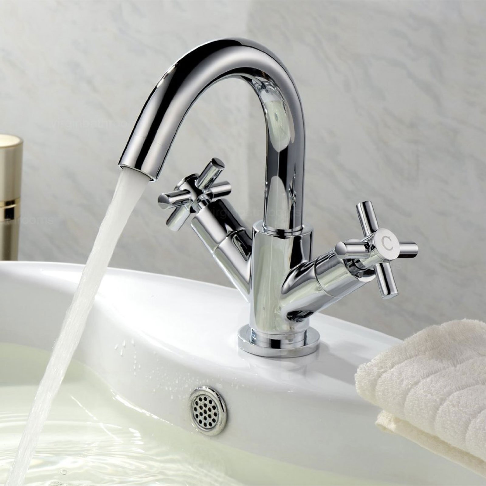 Nes Home Chrome Crox Basin Mono Mixer Tap & Sprung Waste