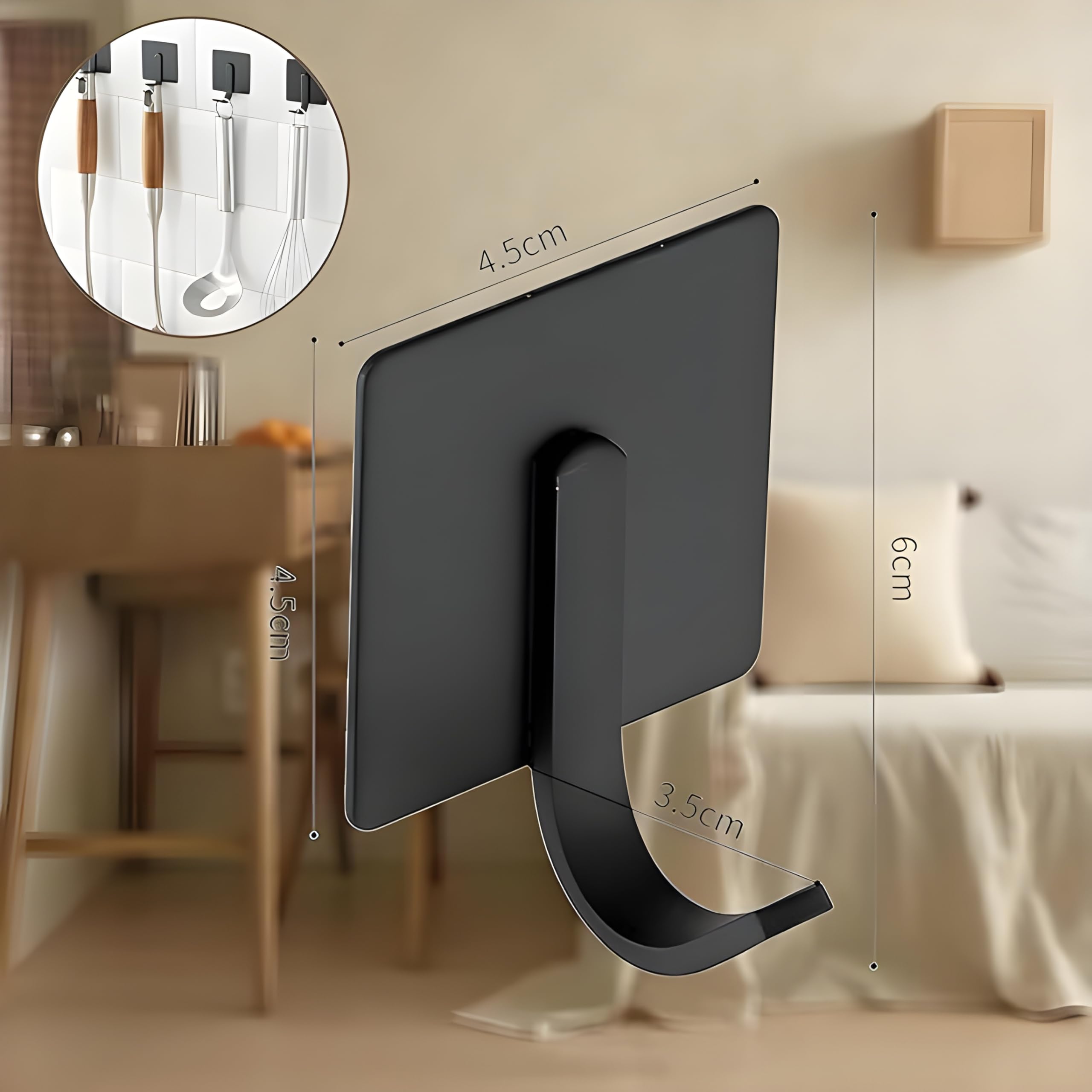JIALTO 4 pcs Self-Adhesive Stainless Steel Hooks: Heavy-Duty Wall Hangings, Waterproof & Drill-Free - Strong Towel, Coat, and Kitchen Hooks for Bathroom and Kitchen (matt j Hook Black)