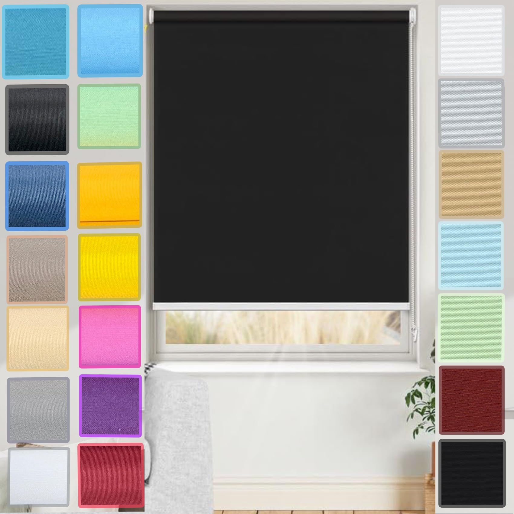 Rollo ohne Bohren Verdunklungsrollo 45 x 50 cm Einfache Installation, Klemmfix, Fensterrollo Klemmrollo mit Klämmträger, für Fenster und balkontür, Schwarz