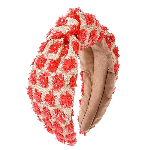 ZITULRY Diademas anudadas de rafia para mujer, boho, pajilla, con nudo superior, banda para el pelo, con pompón tejido de ratán, aro de pelo para