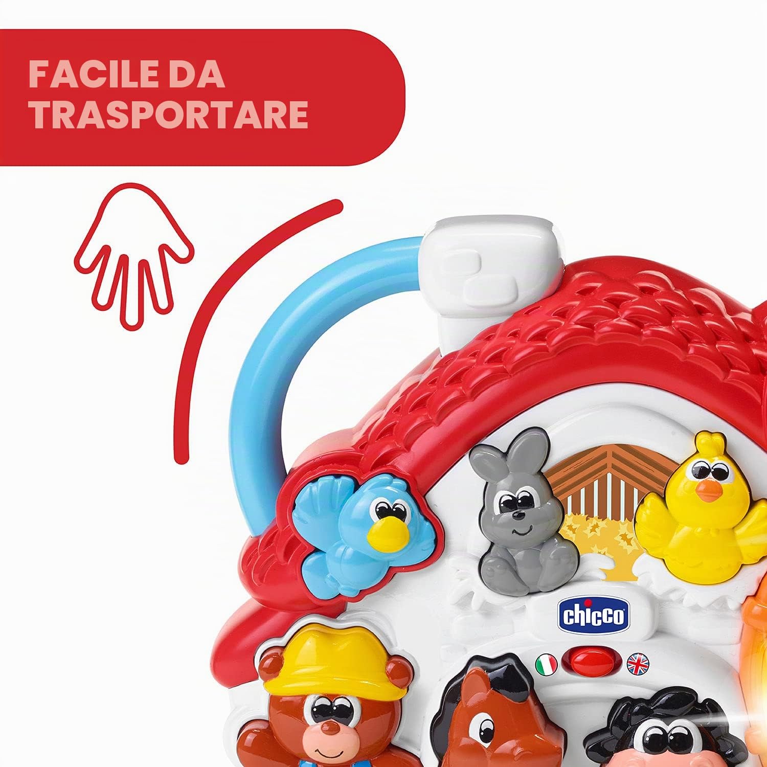 Chicco Fattoria parlante Giocattolo Musicale bilinguale Tedesco e Inglese, Giocattolo con Animali, Luce e rumori, 3 possibilità di Gioco, Giocattolo educativo elettronico, per Bambini da 1 a 4 Anni