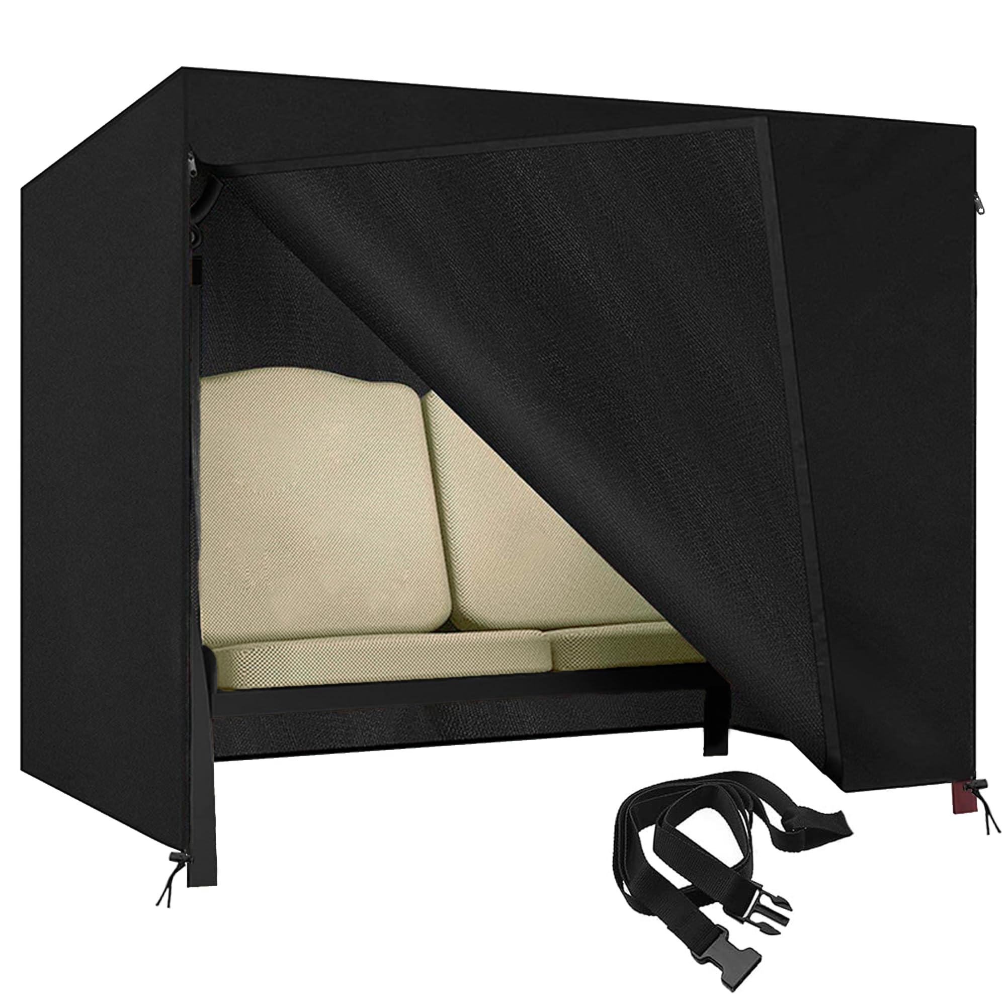 Patio Swing Cover, Durable 600D Oxford Porch Swing Canopy Cover with Zippers and Buckles, Outdoor 3-Seater Waterproof Garden Hammock Glider Covers,