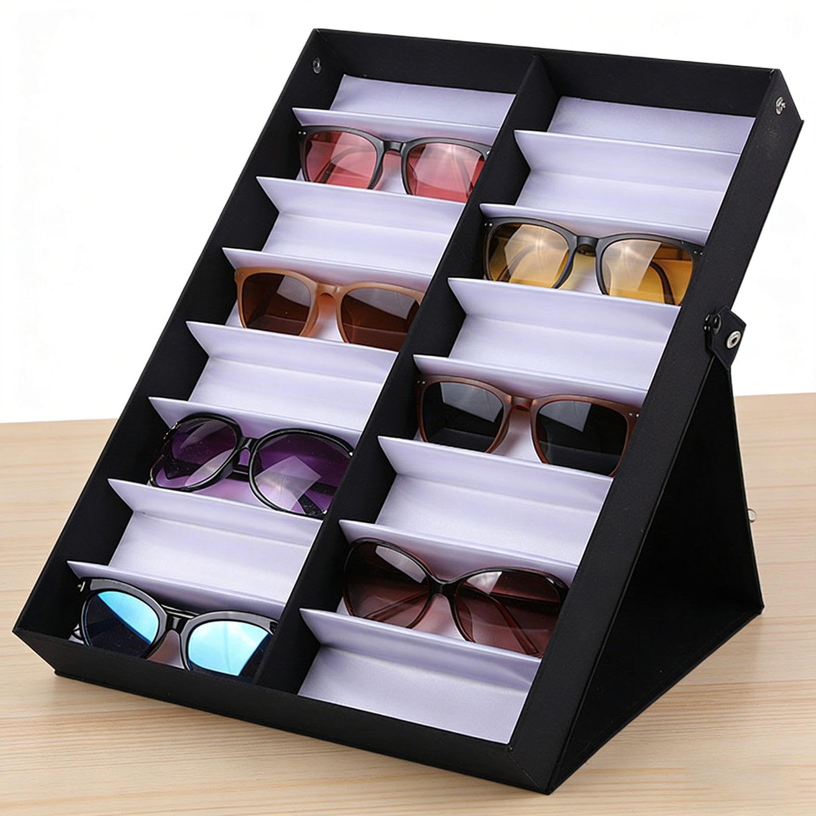 Boîte de Présentation pour Lunettes, Support à Lunettes, Plateau à Lunettes En Tissu et Polypropylène pour Un Rangement Empilable Au Bureau et En, Couvercle noir