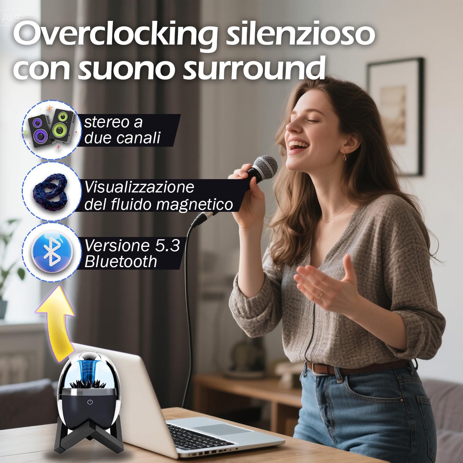 Altoparlante Bluetooth a Ferrofluido Danzante – Music Mate con Visualizzatore Audio, Luci LED, Display di Ferrofluido Venom, Giocattolo da Scrivania per Ufficio/Studio/Scienza, Regalo Tecnologico