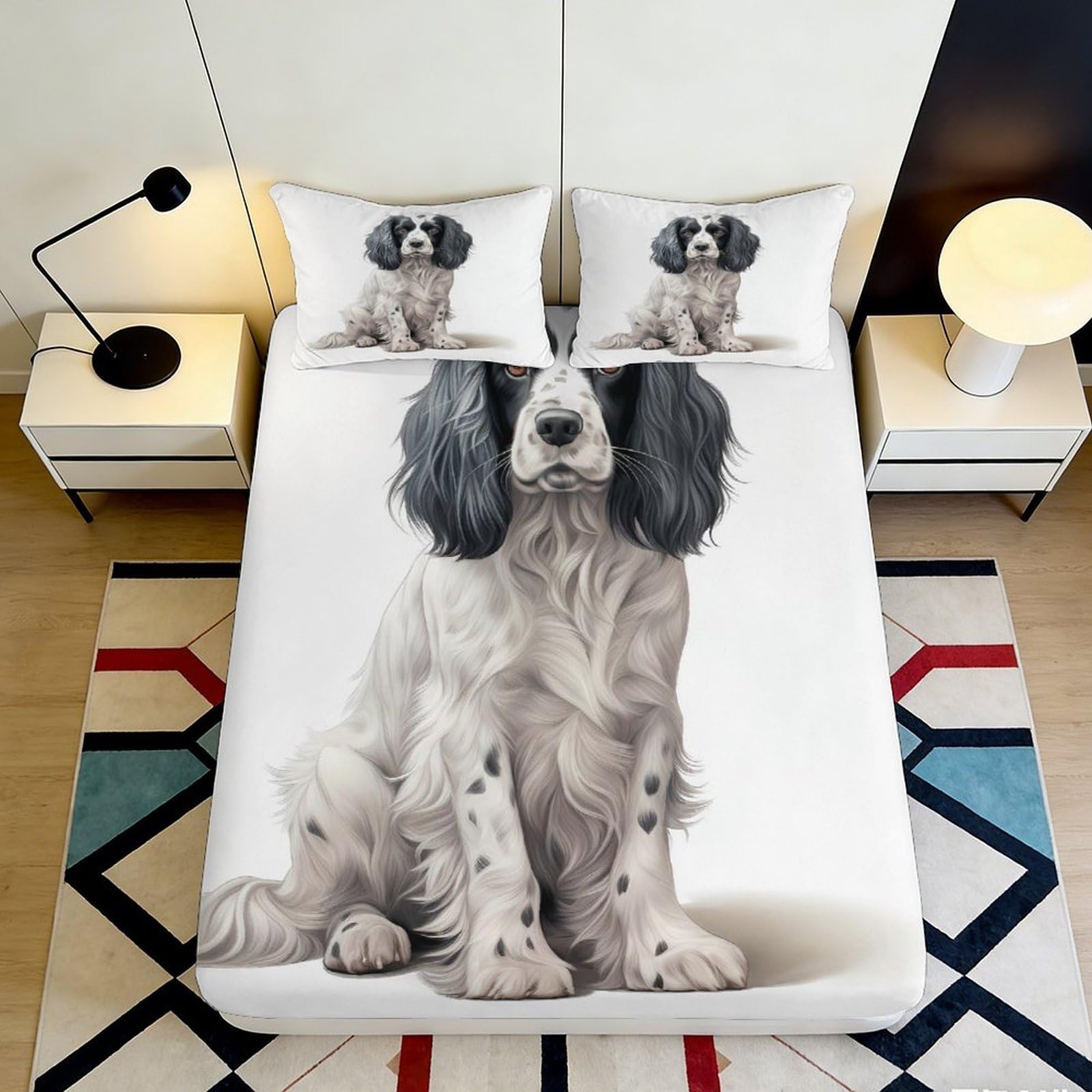 Jwndfkpvxzgl Style-3 3D Printed Black White Dog Fitted Sheet Microfiber Soft Breathable Cartoon Puppy Mattress Cover For Bedroom Guest Room Decor 90X200x25cm