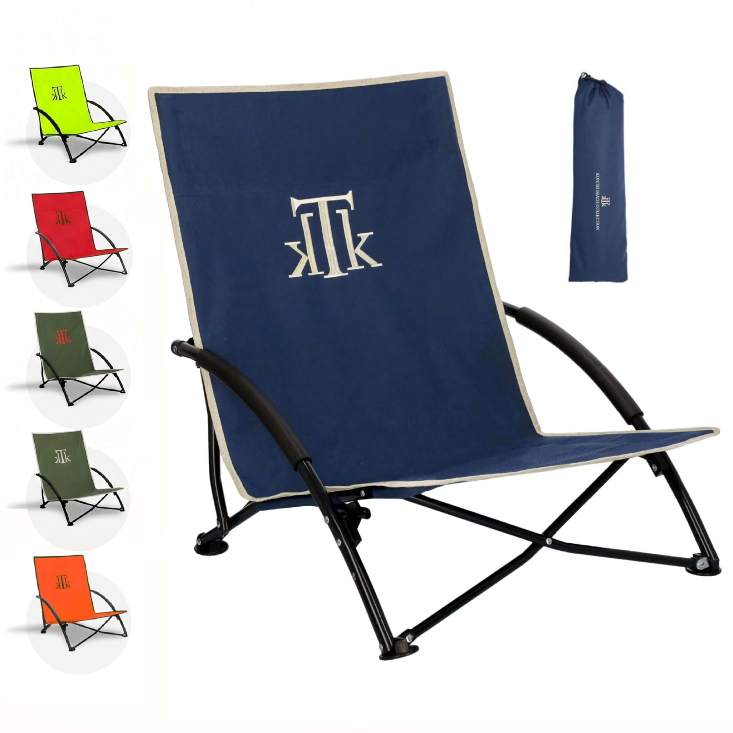 kTk KONTIKI Silla Playa Plegable Premium Ligera 2,9 kg con Bolsa | Diseño Elegante y Exclusivo | Silla Ligera para Jardín, Piscina y Exterior | Azul Marino | Confort y Estilo